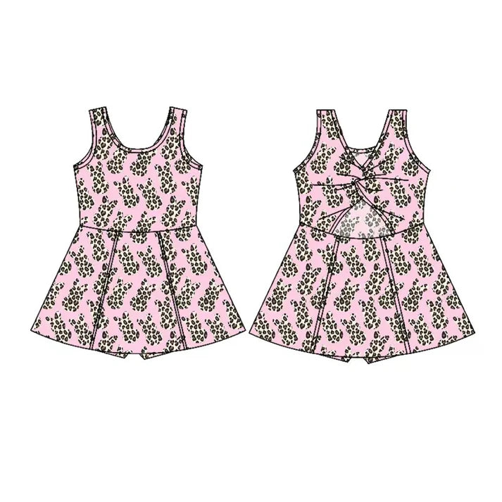 Preorder(moq 5) Baby Girls Sleeveless Leopard Rabbits Easter Shorts Knee Length Dresses 10.28