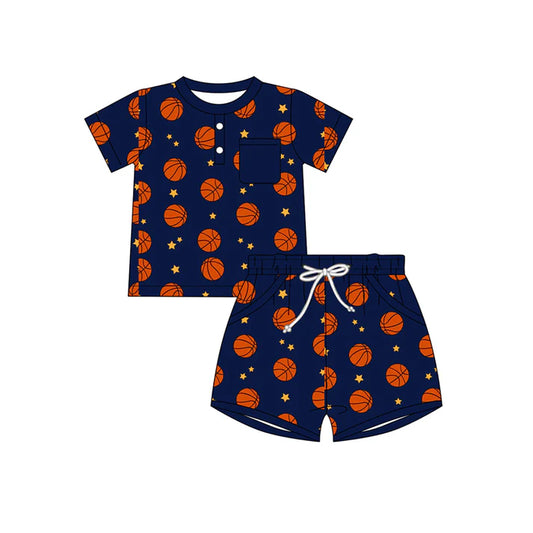 Preorder (moq 5)Baby Boys Basketballs Stars Button Top Pockets Shorts Team Clothes Sets 11.27