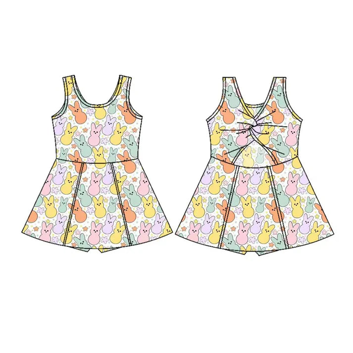 Preorder(moq 5) Baby Girls Sleeveless Colorful Rabbits Stars Easter Shorts Knee Length Dresses 10.28
