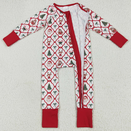Baby Kids Girls Rompers Christmas Red Bows Plaid Trees Gingerbread Zipper Rompers LR2248 6.9