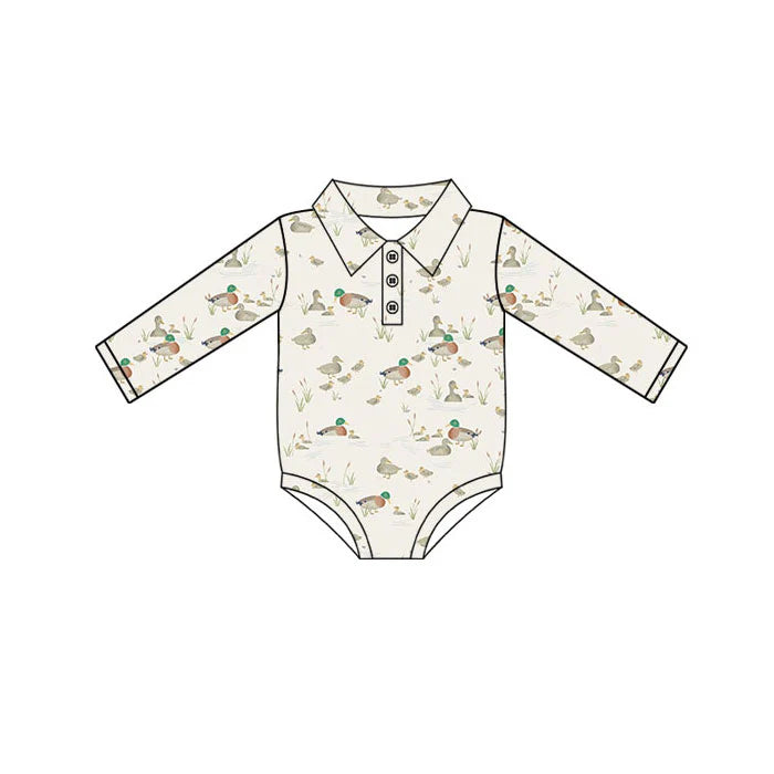 Preorder (moq 5)Baby Boys Ducks Plaid Button Rompers 10.18
