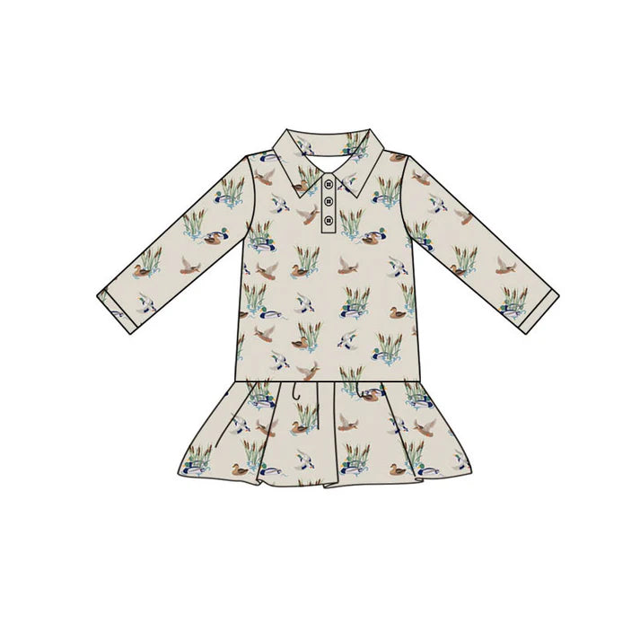 Preorder(moq 5) Baby Girls Ducks Plaid Button Ruffle Knee Length Dresses 10.30