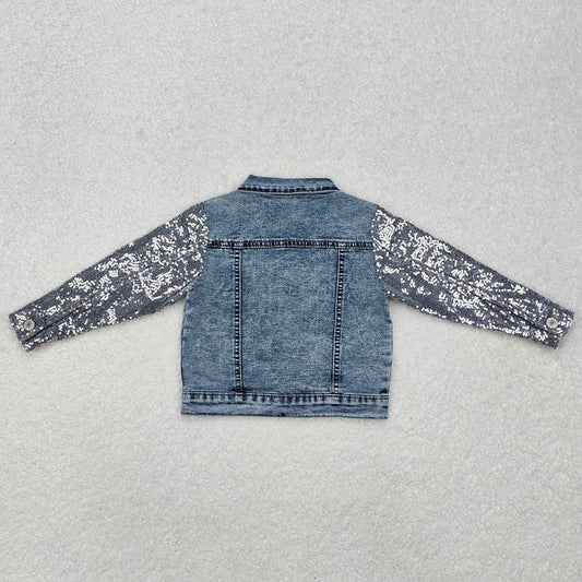Baby Girls Jeans Jacket Light Denim Sequin Long Sleeve Jackets Cardigans GT0148