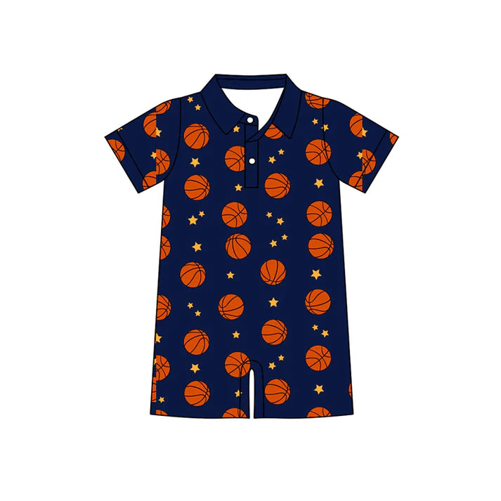 Preorder (moq 5)Baby Boys Basketballs Stars Button Team Short Rompers 11.27