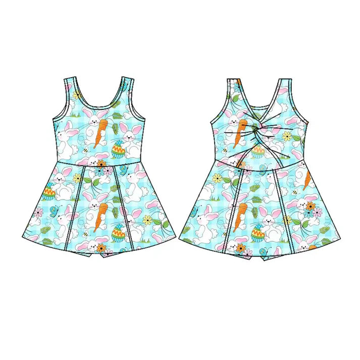 Preorder(moq 5) Baby Girls Sleeveless Rabbits Carrots Easter Shorts Knee Length Dresses 10.28