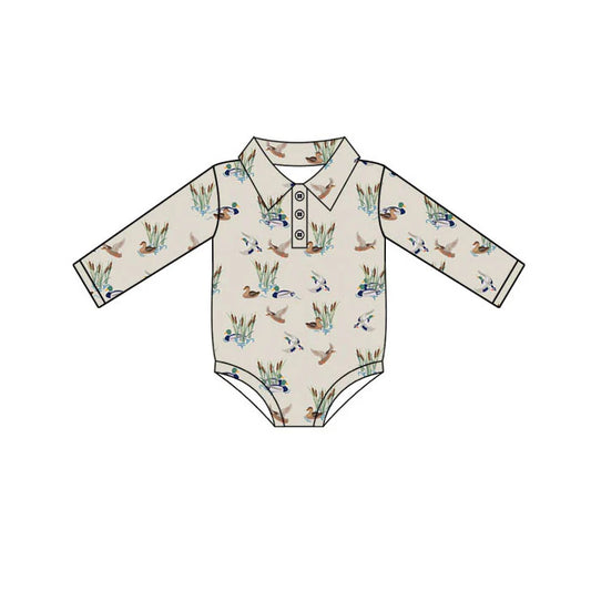 Preorder (moq 5)Baby Boys Ducks Plaid Button Rompers 10.18