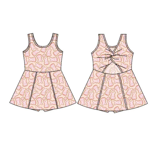 Preorder(moq 5) Baby Girls Sleeveless Pink Rabbits Hearts Easter Shorts Knee Length Dresses 10.28