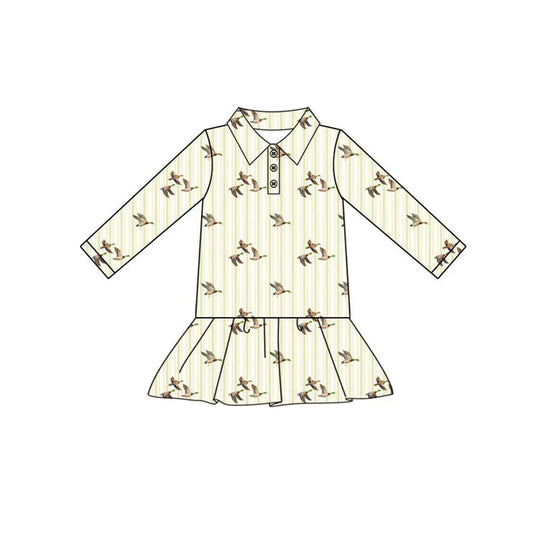 Preorder(moq 5) Baby Girls Ducks Plaid Button Ruffle Knee Length Dresses 10.30