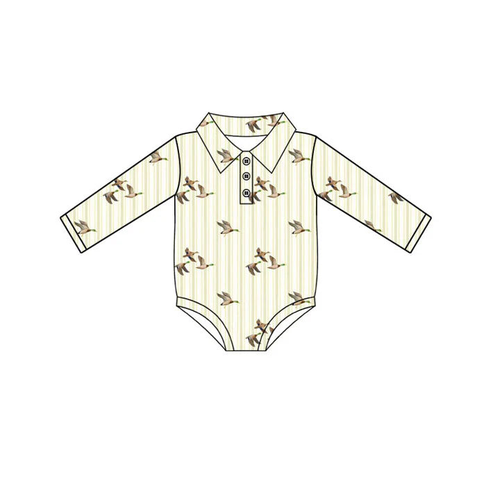 Preorder (moq 5)Baby Boys Ducks Plaid Button Rompers 10.18