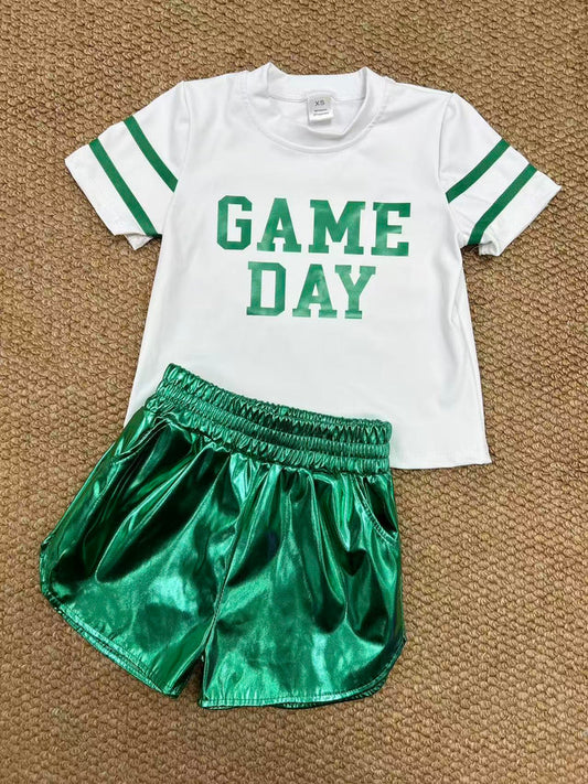 Baby Girls Vinyl Green Game Day Top Leather Shorts Team Active Set 11.5