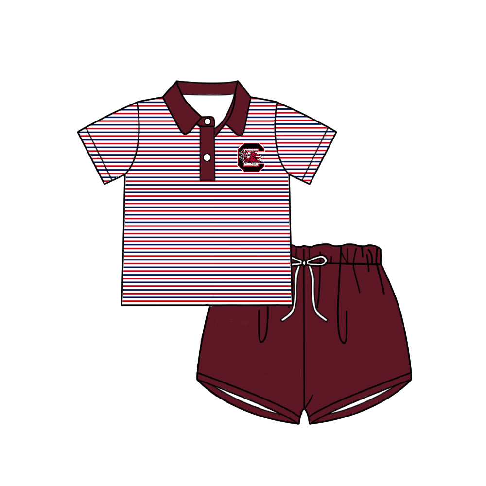 Preorder moq 5 Baby Boys Clothes Red Stripe Short Sleeves Top Shorts Set 5.7