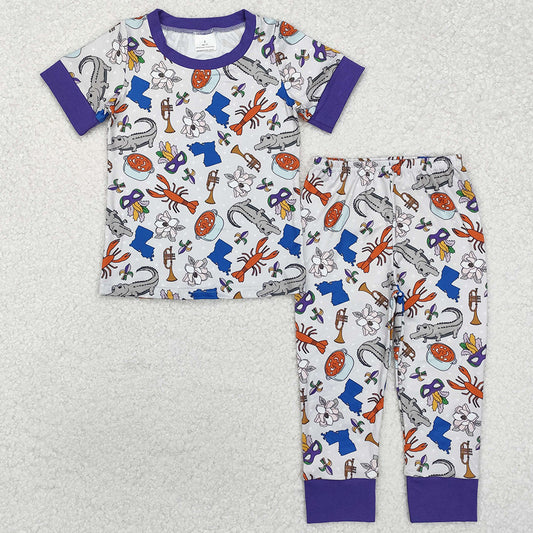 Baby Girls Pajamas Mardi Gras Crocodile Purple Shirts Pants Pajamas Sets GSPO1758