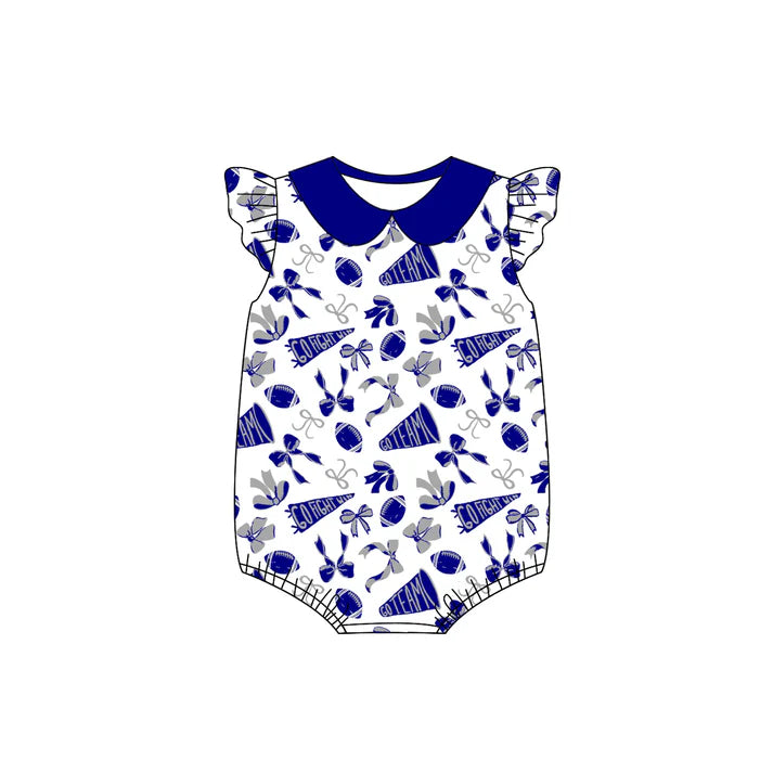 preorder(moq 5)Baby Infant Girls Blue Team Bow Flutter Sleeve Rompers 8.1