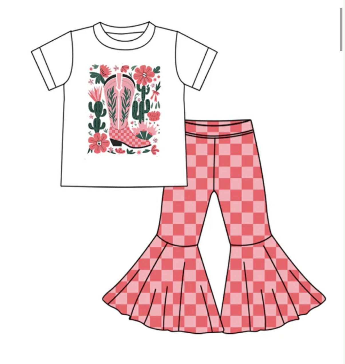 Preorder (moq 5)Baby Girls Clothes Western Bell Bottom Pant Sets