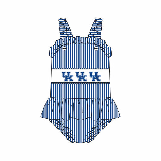Preorder (moq 5)Baby Girls Strap Blue Stripe UK Tunic Bummies Team Rompers 12.29