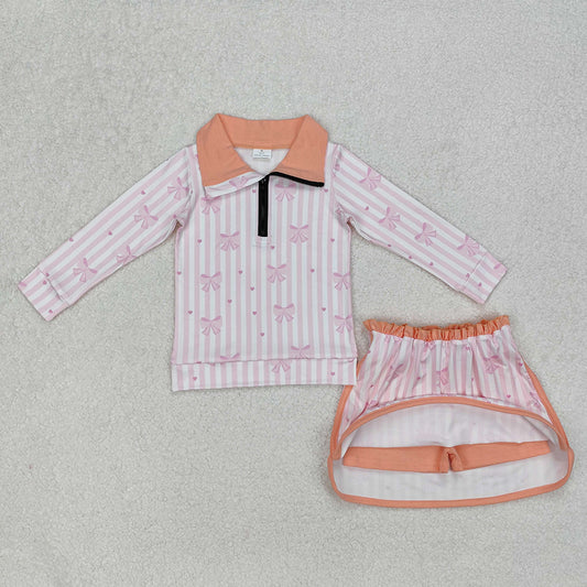 Baby Girls Clothes Bows Zip Top Skort Skirt Clothes Sets GLD1004 3.8