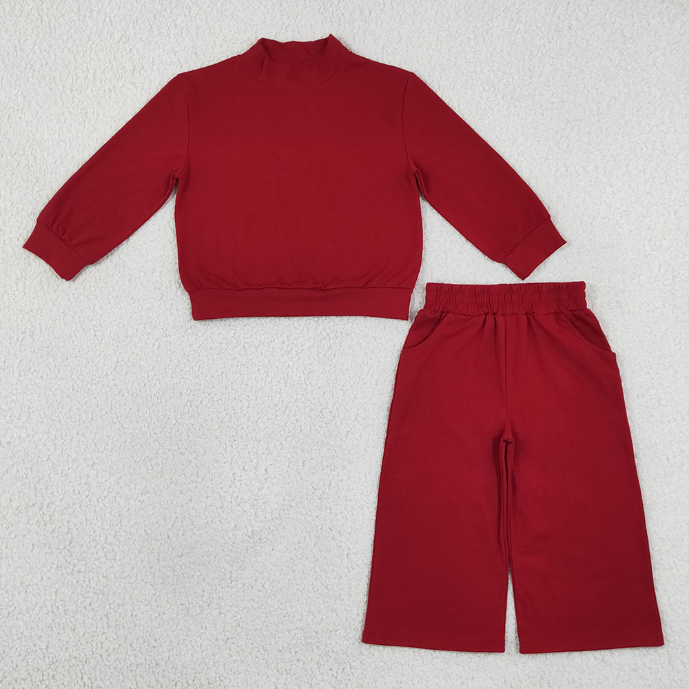 Baby Girls Maroon Choker Top Pockets Flare Pant Fall Pajamas Clothes Sets GLP3413
