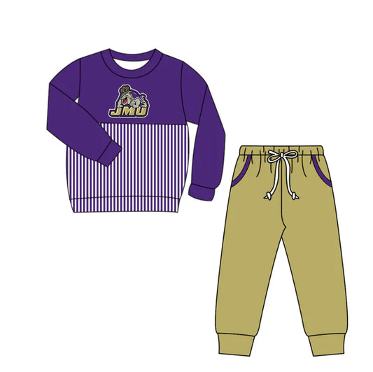 Preorder(moq 5)Baby Boys JMU Dogs Stripe Top Pockets Jogger Pants Team Clothes Sets 12.17
