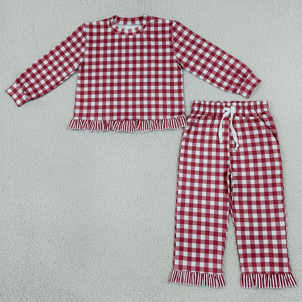 Baby Girls Pink Checked Top Ruffle Pant Clothes Sets GLP3675