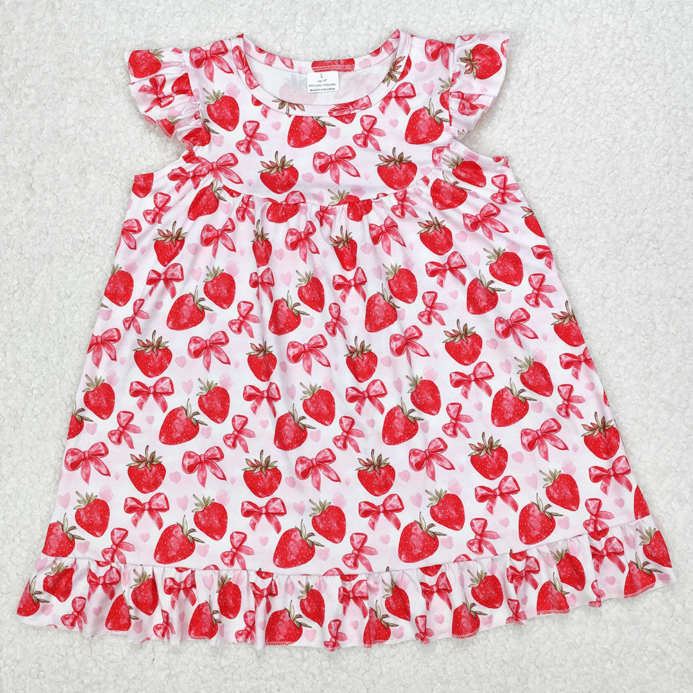 Baby Girls Dress Strawberry Bows Ruffle Knee Length Dresses GSD1811 3.10