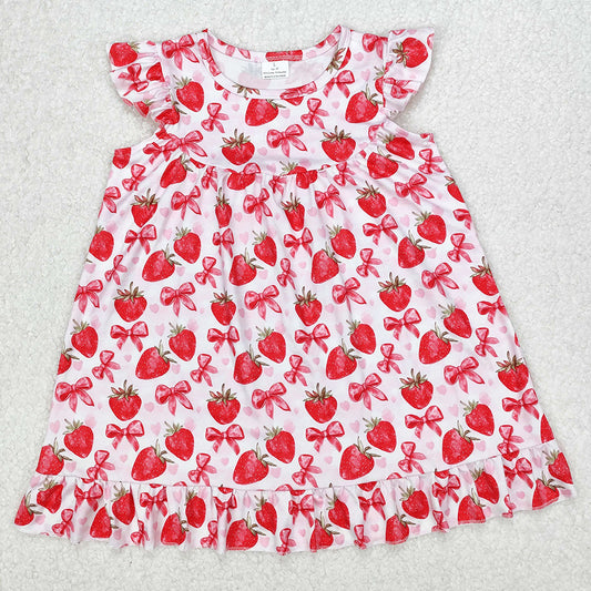 Baby Girls Dress Strawberry Bows Ruffle Knee Length Dresses GSD1811 3.10