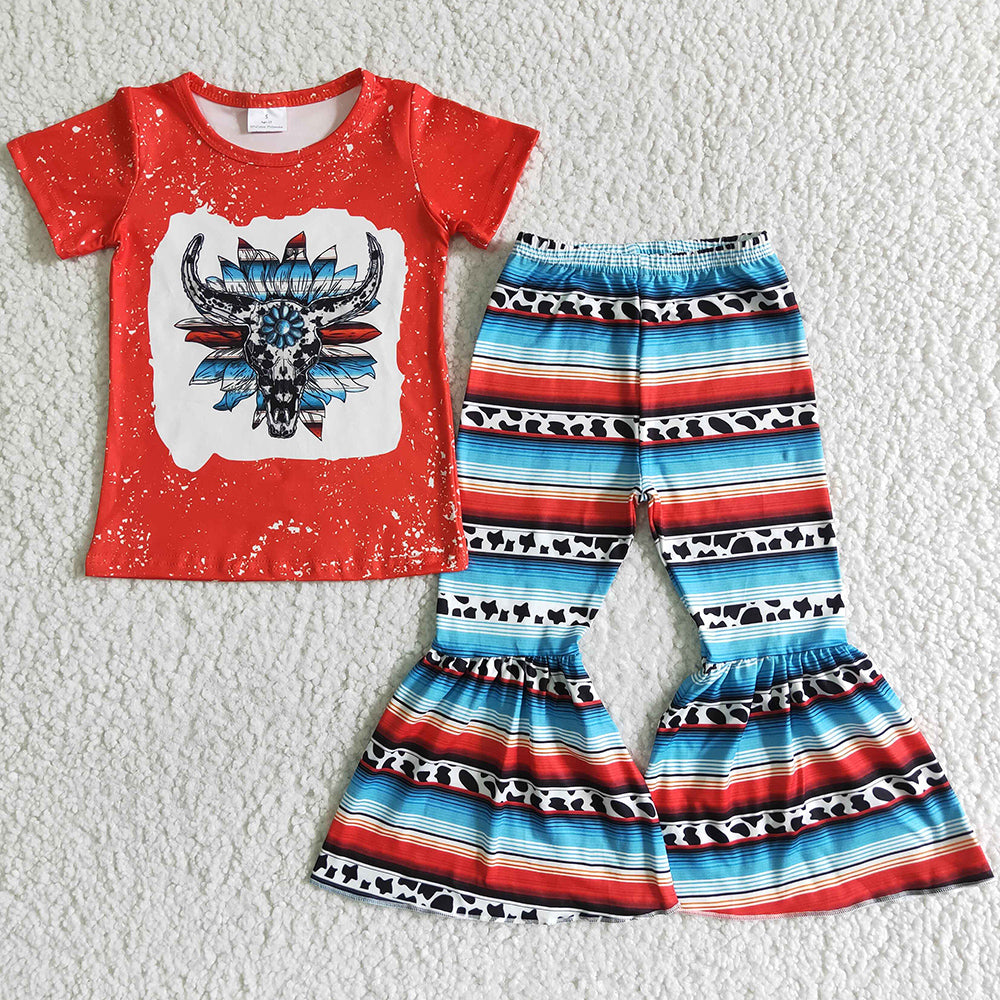 Baby Girl Clothes Set Cow Print Kids Clothes Girls Bell Bottom Outfits Western Style Girls Clothing Popular Outfits GSPO0052