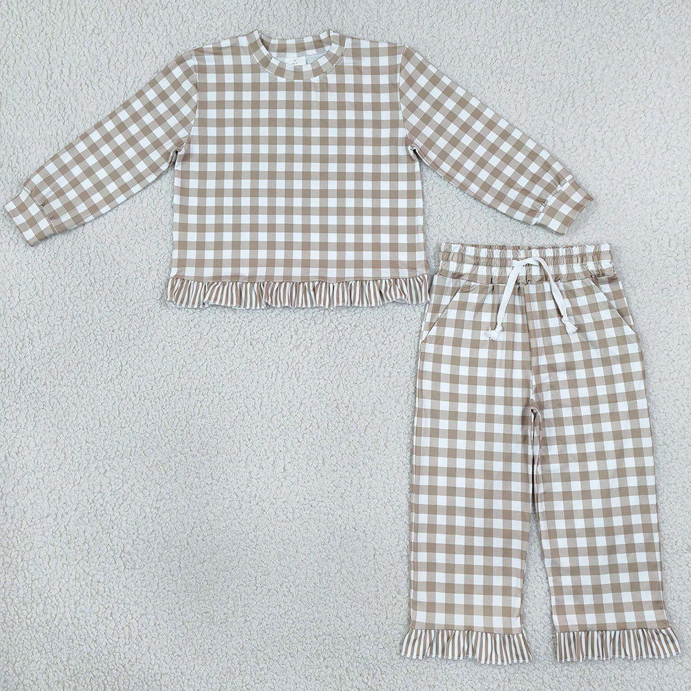 Baby Girls Clothes Green Checked Top Ruffle Pant Clothes Set GLP3674