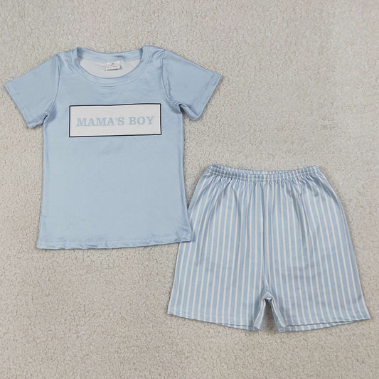 Baby Boys Clothes Mama's Boy Light Blue Shirt Top Stripe Shorts Clothes Sets BSSO1876