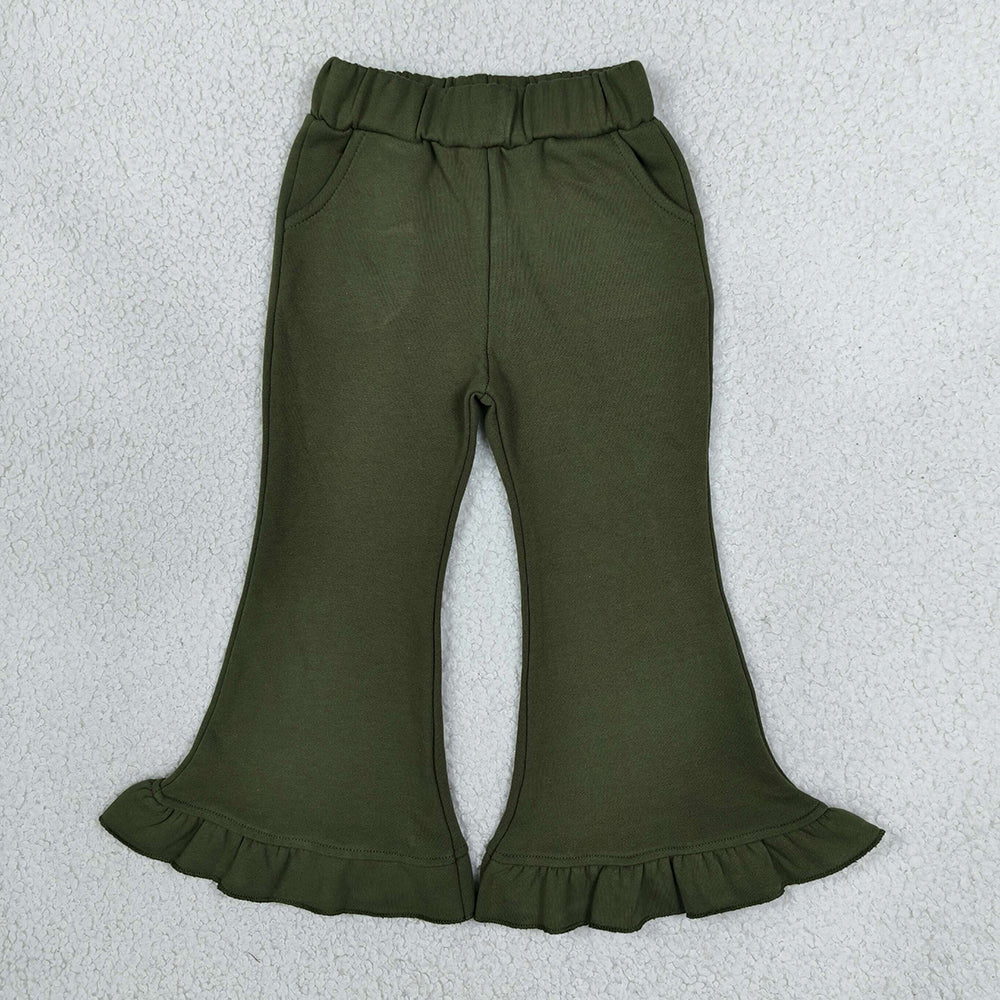Baby Girls Pants Olive Sweater Fabric Ruffle Flare Pants Bottom P1075
