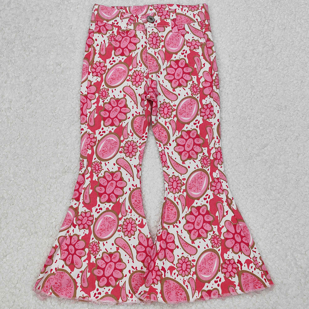 Baby Girls Jeans Pants Pink Turquoise Denim Flare Pants Jeans P0735
