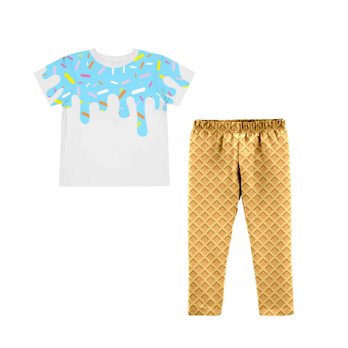 Preorder (moq 8)Baby Girls Blue Drip Sprinkles Top Legging Pants Team Clothes Sets 9.24