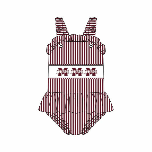 Preorder (moq 5)Baby Girls Strap Red Stripe M State Tunic Bummies Team Rompers 12.29