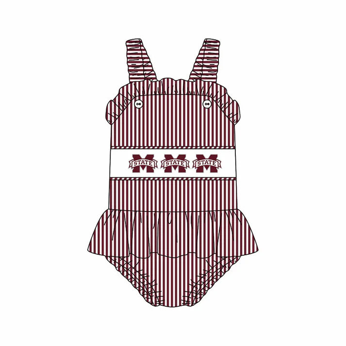 Preorder (moq 5)Baby Girls Strap Red Stripe M State Tunic Bummies Team Rompers 12.29