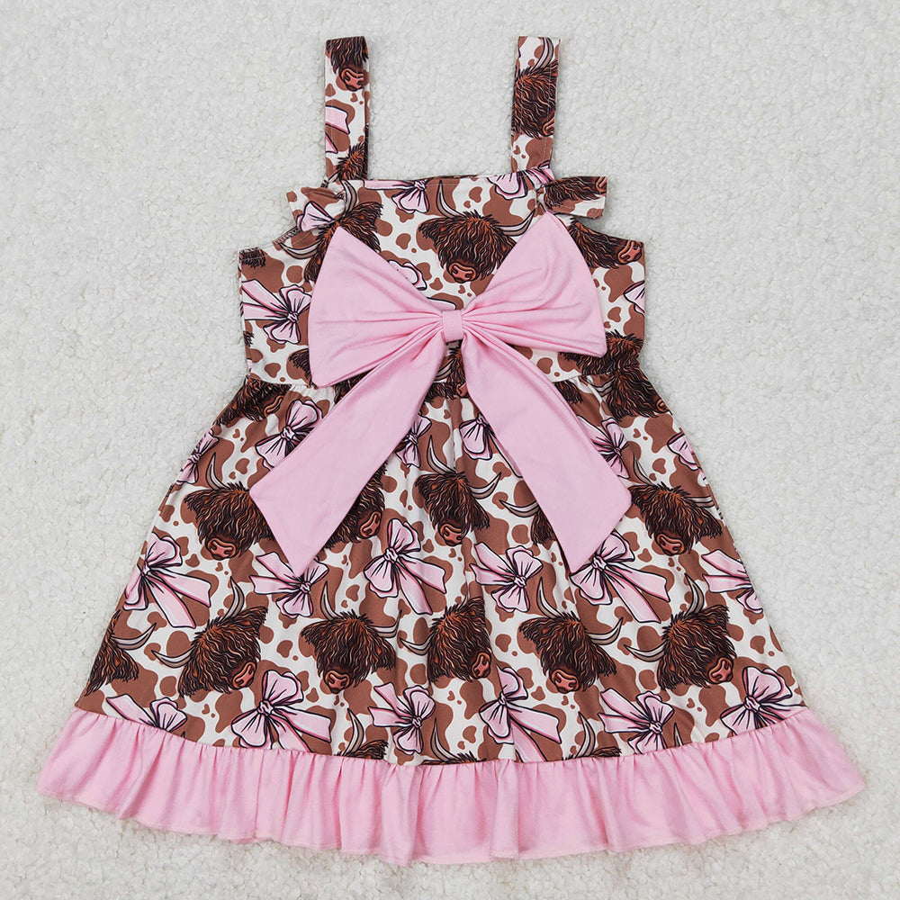 Baby Girls Dress Bows Highland Cow Knee Length Dresses GSD1945