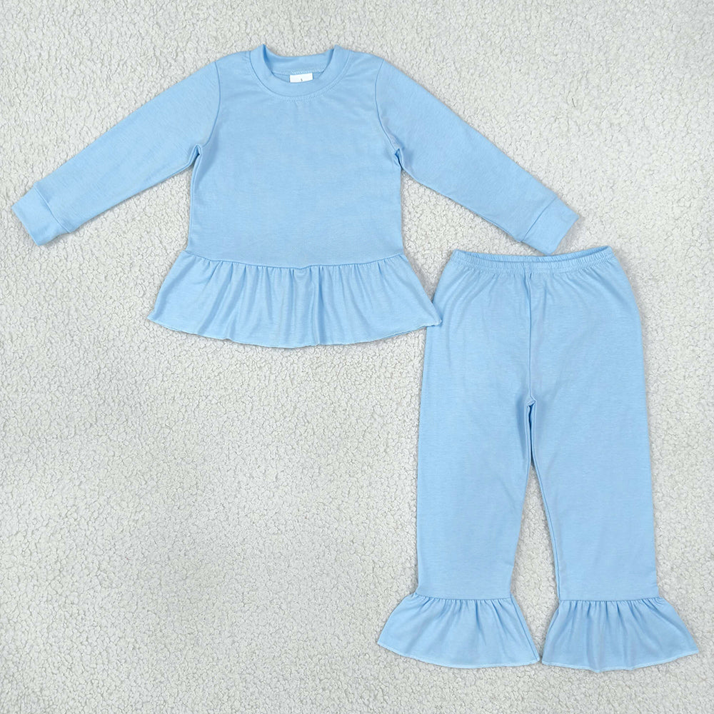 Baby Girls Clothes Light Blue Long Sleeve Tunic Ruffle Pant Clothes Set GLP3748