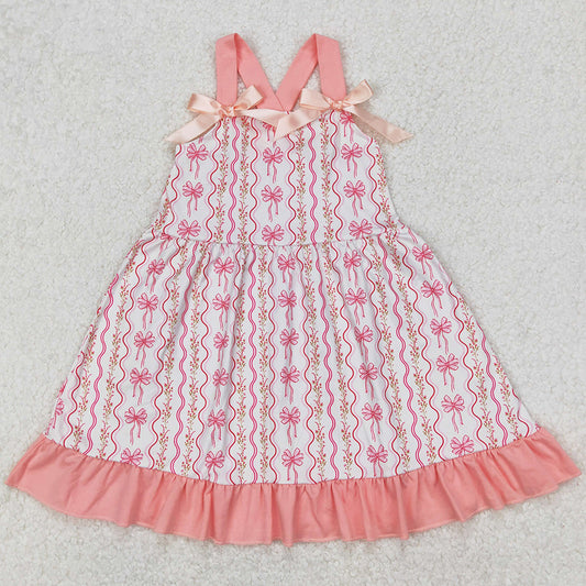 Baby Girls Dress Pink Flowers Bows Straps Knee Length Dresses GSD1950 3.18