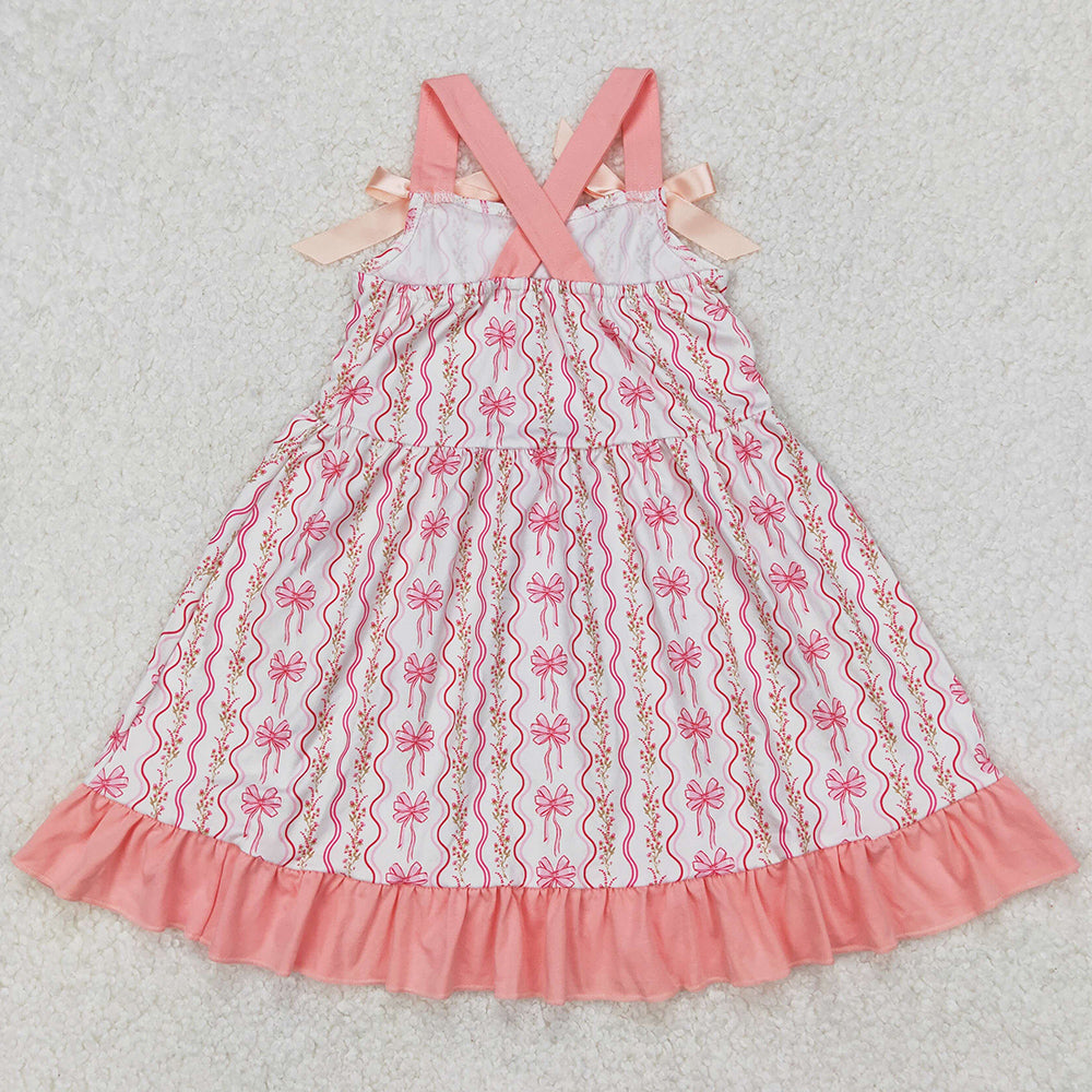 Baby Girls Dress Pink Flowers Bows Straps Knee Length Dresses GSD1950 3.18
