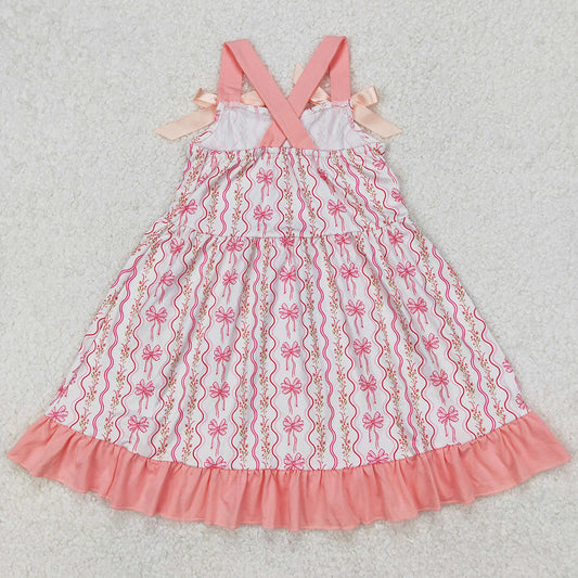 Baby Girls Dress Pink Flowers Bows Straps Knee Length Dresses GSD1950 3.18