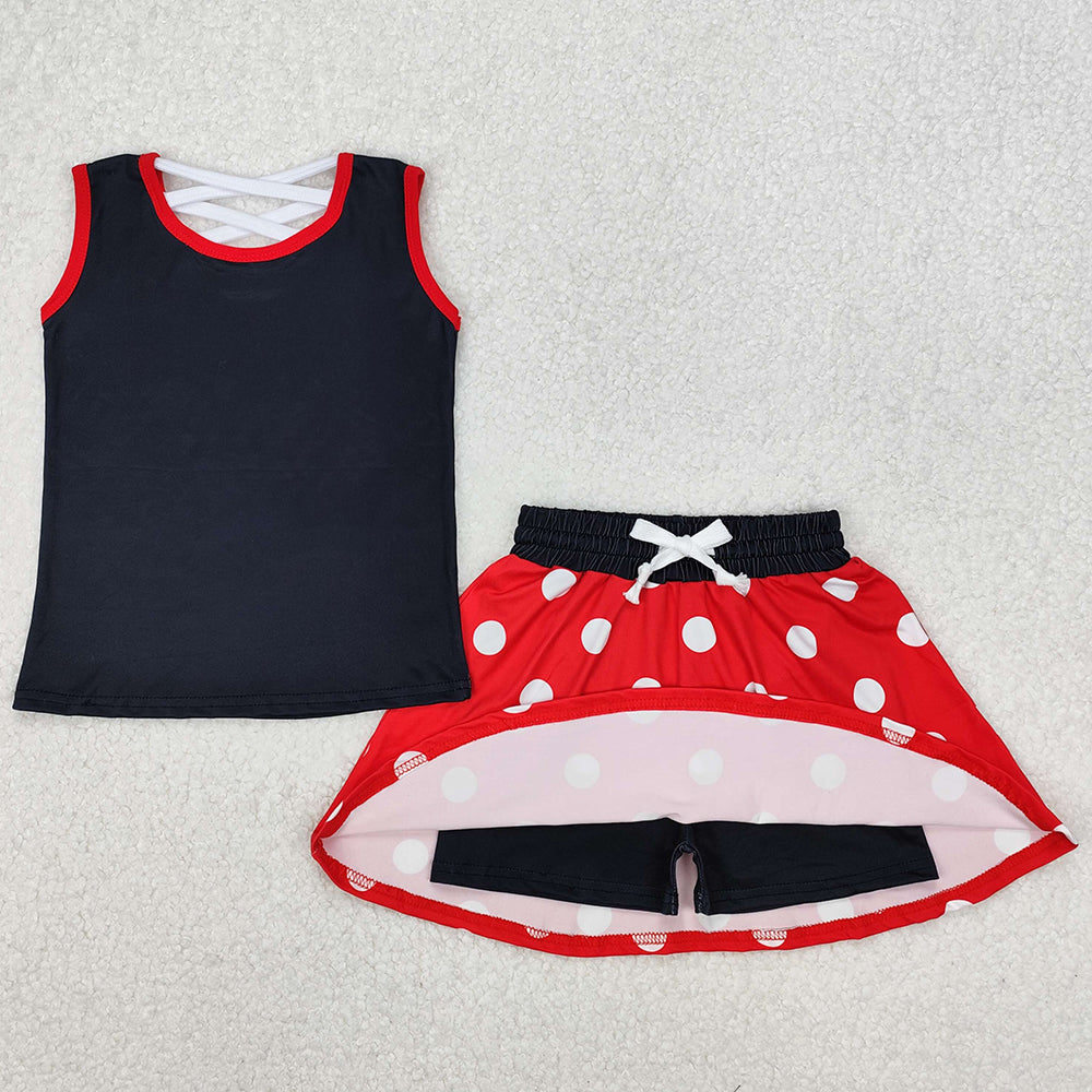 Baby Girls Clothes Black Red Dots Bow Shirt Skirt Clothes Sets GSD2069