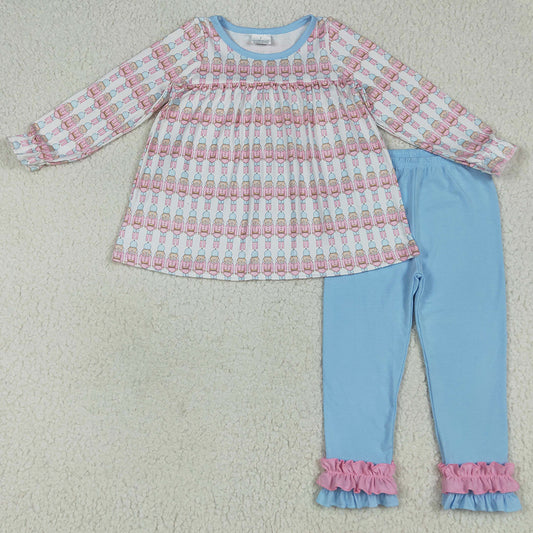 Baby Girls Clothes Christmas Soldier Plaid Top Blue Ruffle Pant Sets GLP2456 7.7