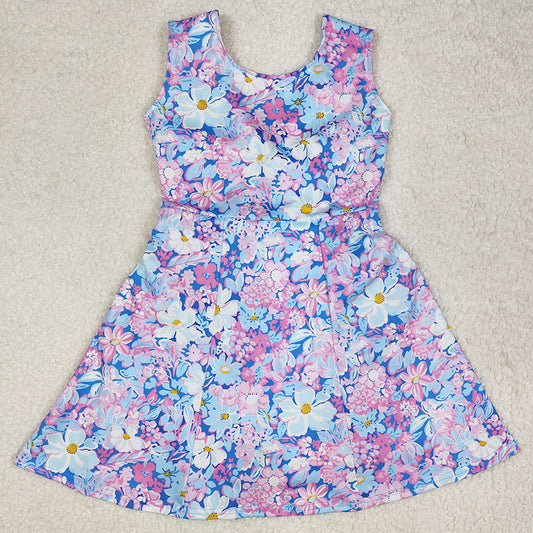 Baby Girls Dress Purple Flowers Sleeveless Athletic Dresses GSD1845
