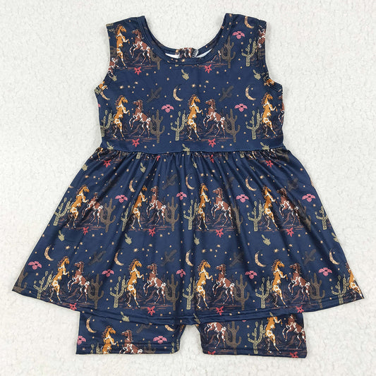 Baby Girls Jumpsuits Navy Sleeveless Horses Cactus Skort Jumpsuits SR3071 7.9