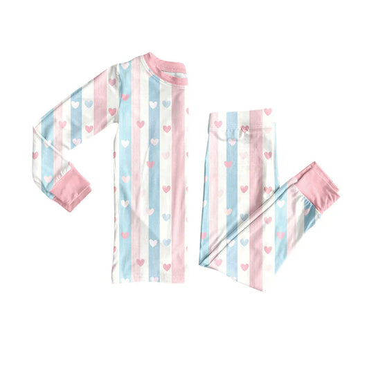 Preorder(moq 5) Baby Girls Pink Blue Stripes Hearts Top Pant Valentine Pajamas Sets 10.24