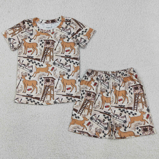 Baby Boys Clothes Short Sleeve Khaki Deer Top Shorts Hunting Pajamas Sets BSSO1559
