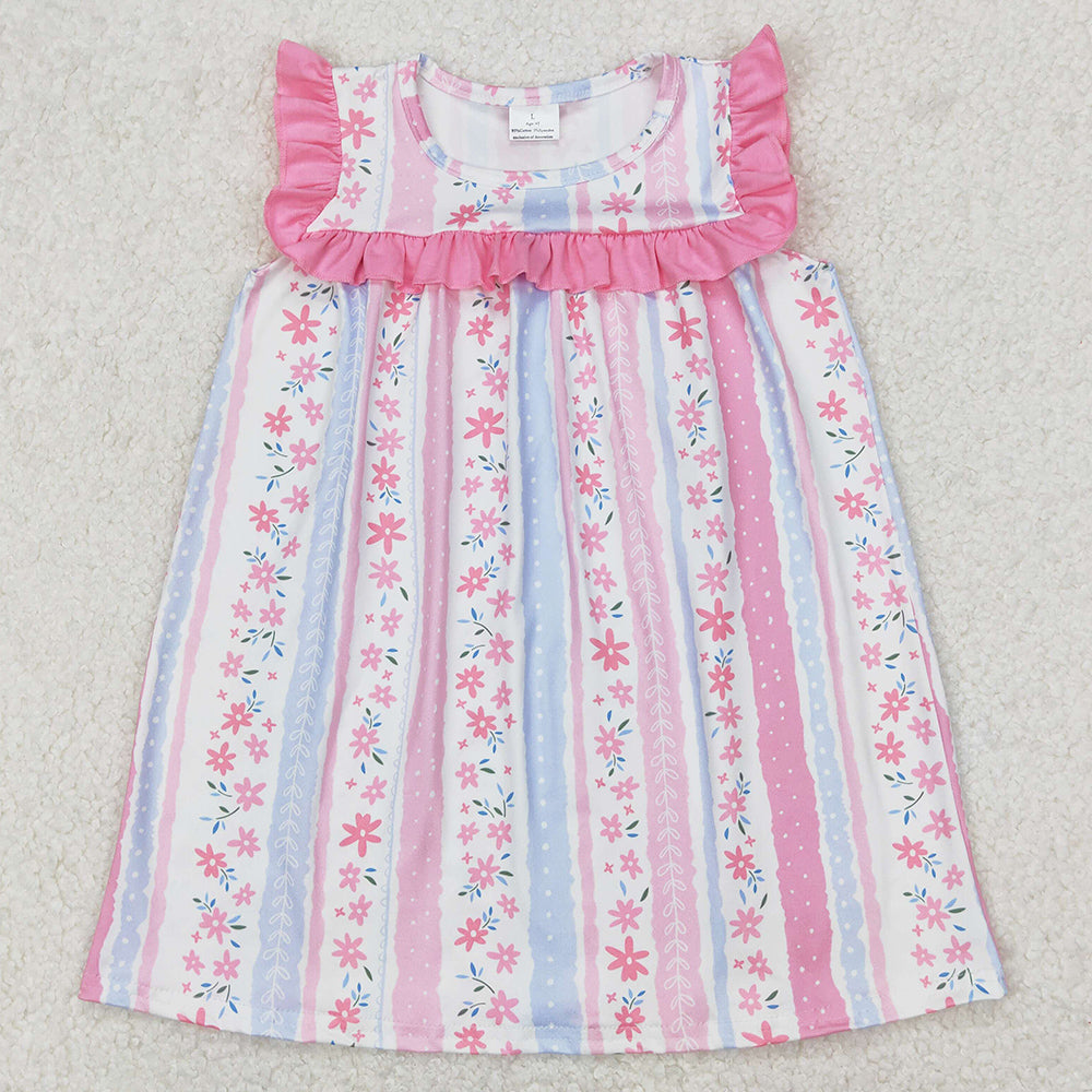 Baby Girls Dress Pink Flowers Ruffle Knee Length Dresses GSD1901 3.18