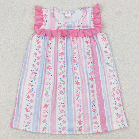 Baby Girls Dress Pink Flowers Ruffle Knee Length Dresses GSD1901 3.18
