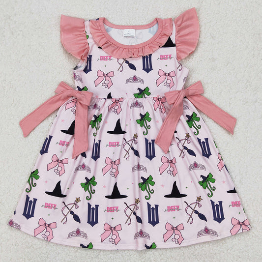 Baby Girls Dress Magic Pink Flutter Sleeve Bows Knee Length Dresses GSD1895 3.19