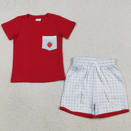 Baby Boys Clothes Strawberry Top Checked Pockets Shorts Clothes Sets BSSO1692