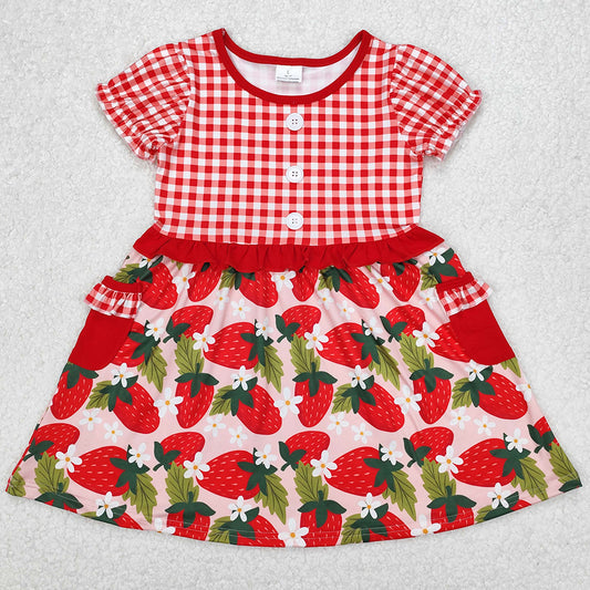 Baby Girls Dress Red Checkered Strawberry Knee Length Dresses GSD1612 3.22