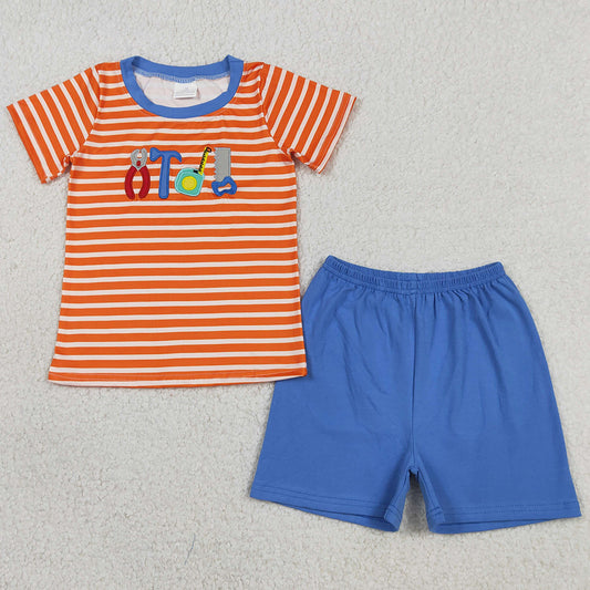 Baby Boys Clothes Embroidery Tools Orange Stripe Tops Shorts Clothes Sets BSSO1851